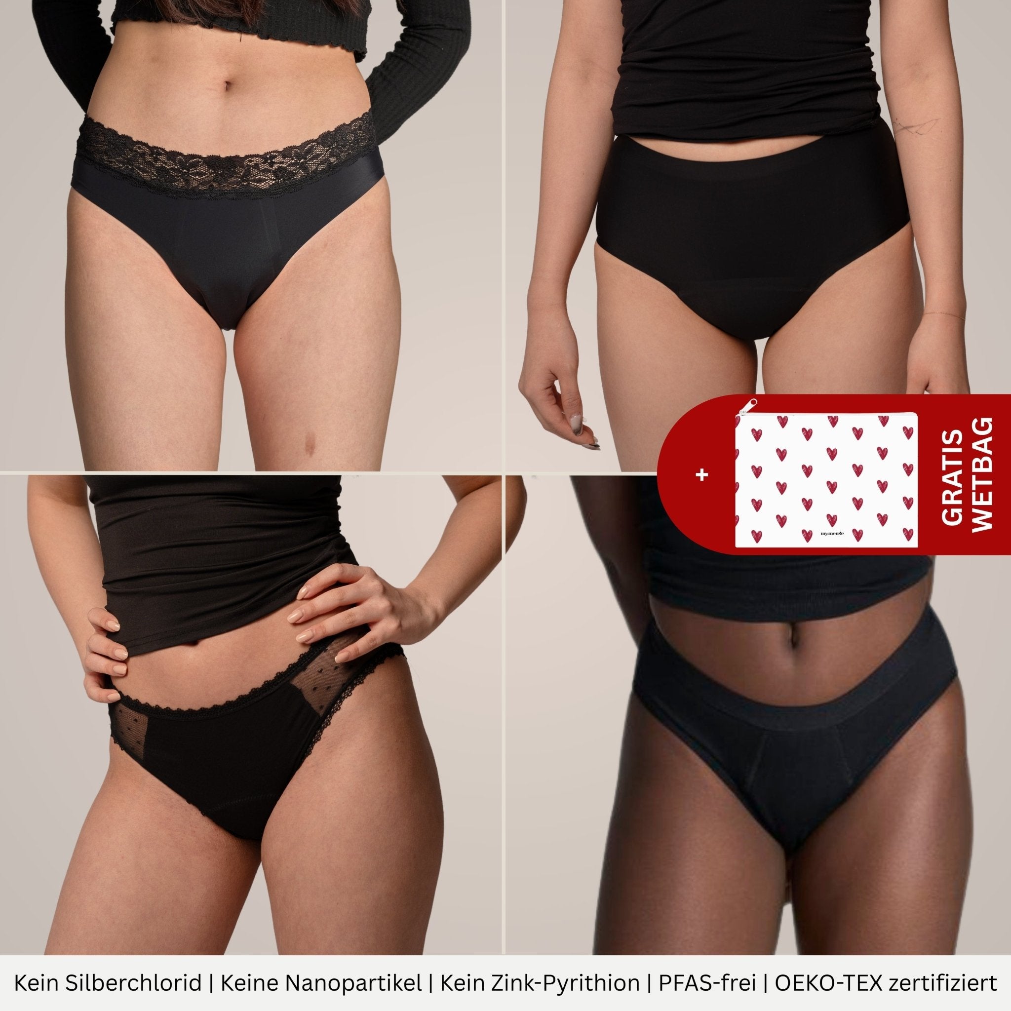 Christmas Deal - 4 Periodenslips + GRATIS Wetbag - Periodenunterwäsche, Menstruationsunterwäsche von my•mense