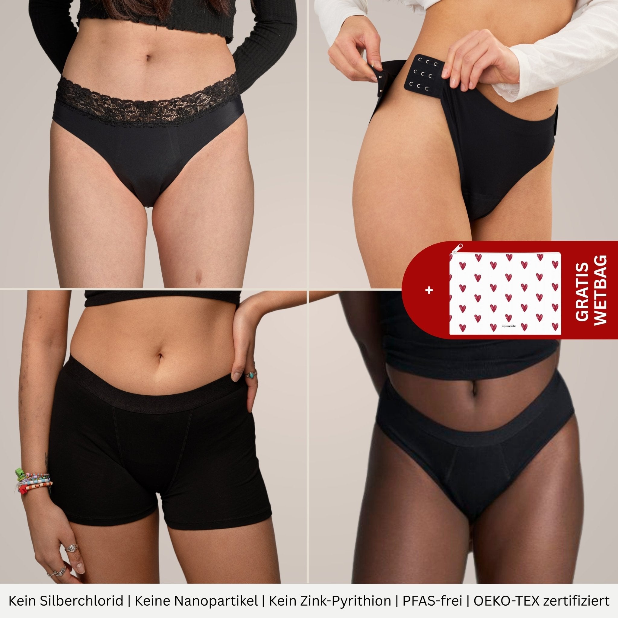 Love Deal - 4 Periodenslips + GRATIS Wetbag - Periodenunterwäsche, Menstruationsunterwäsche von my•mense