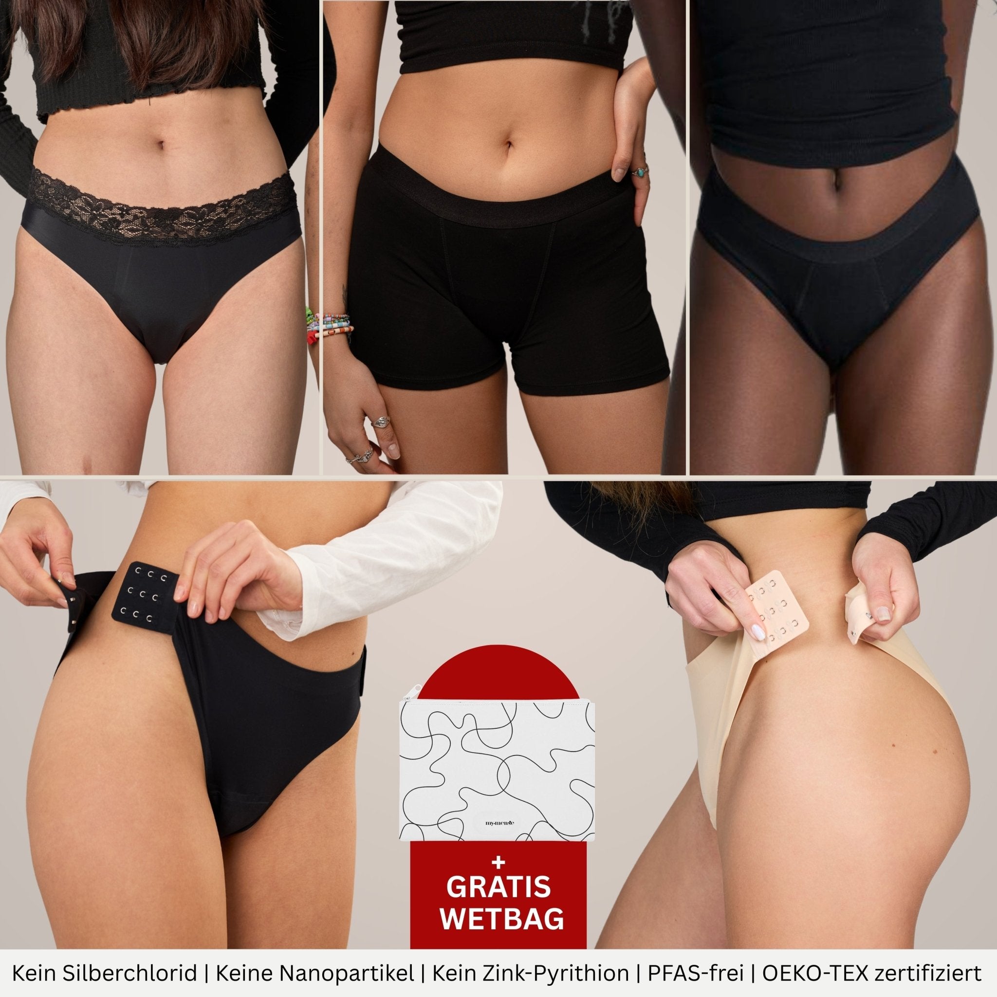 Love Premium Deal - 5 Periodenslips + GRATIS Wetbag - Periodenunterwäsche, Menstruationsunterwäsche von my•mense