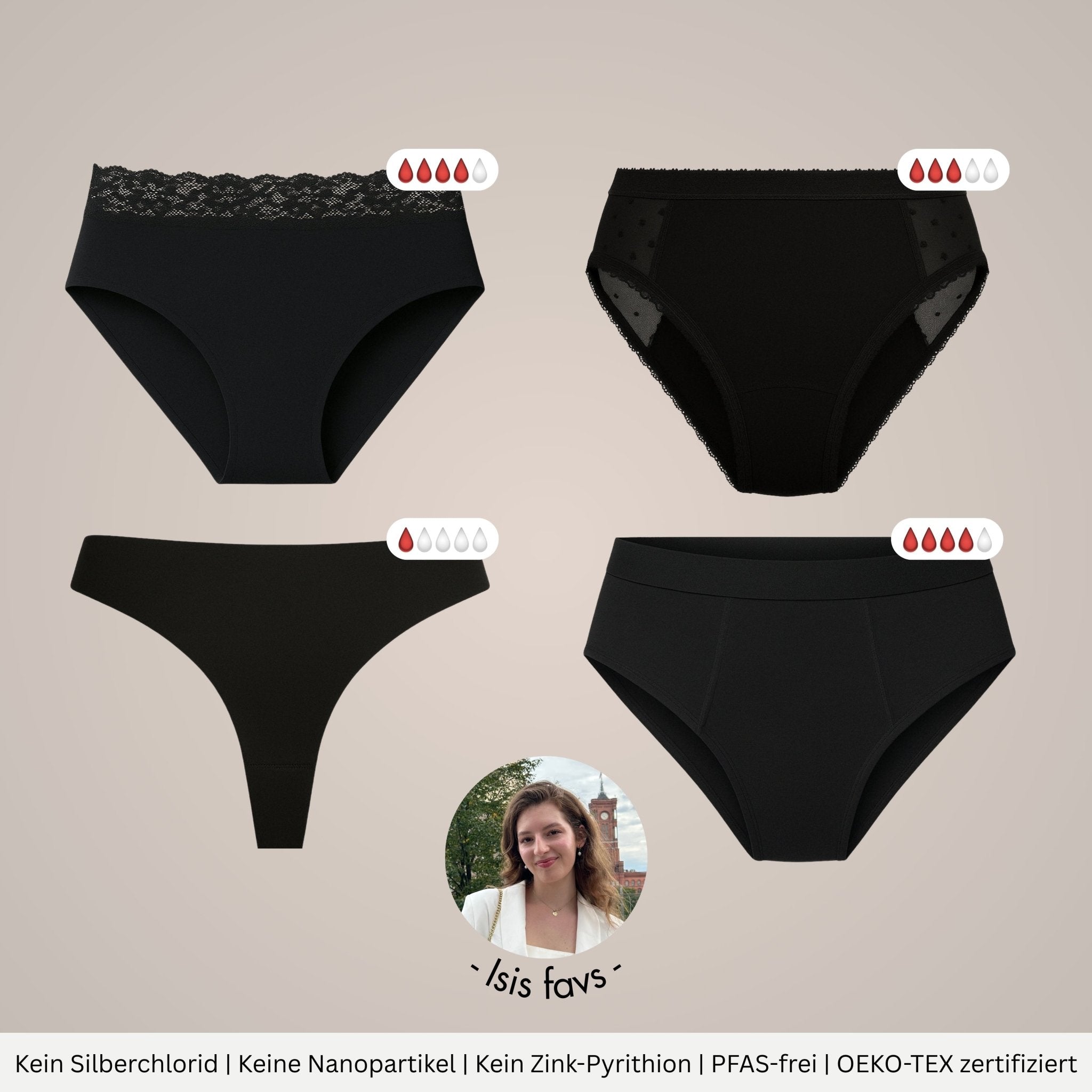 Medium Flow Package - 4 Periodenslips für mittelstarke Tage - Periodenunterwäsche, Menstruationsunterwäsche von my•mense