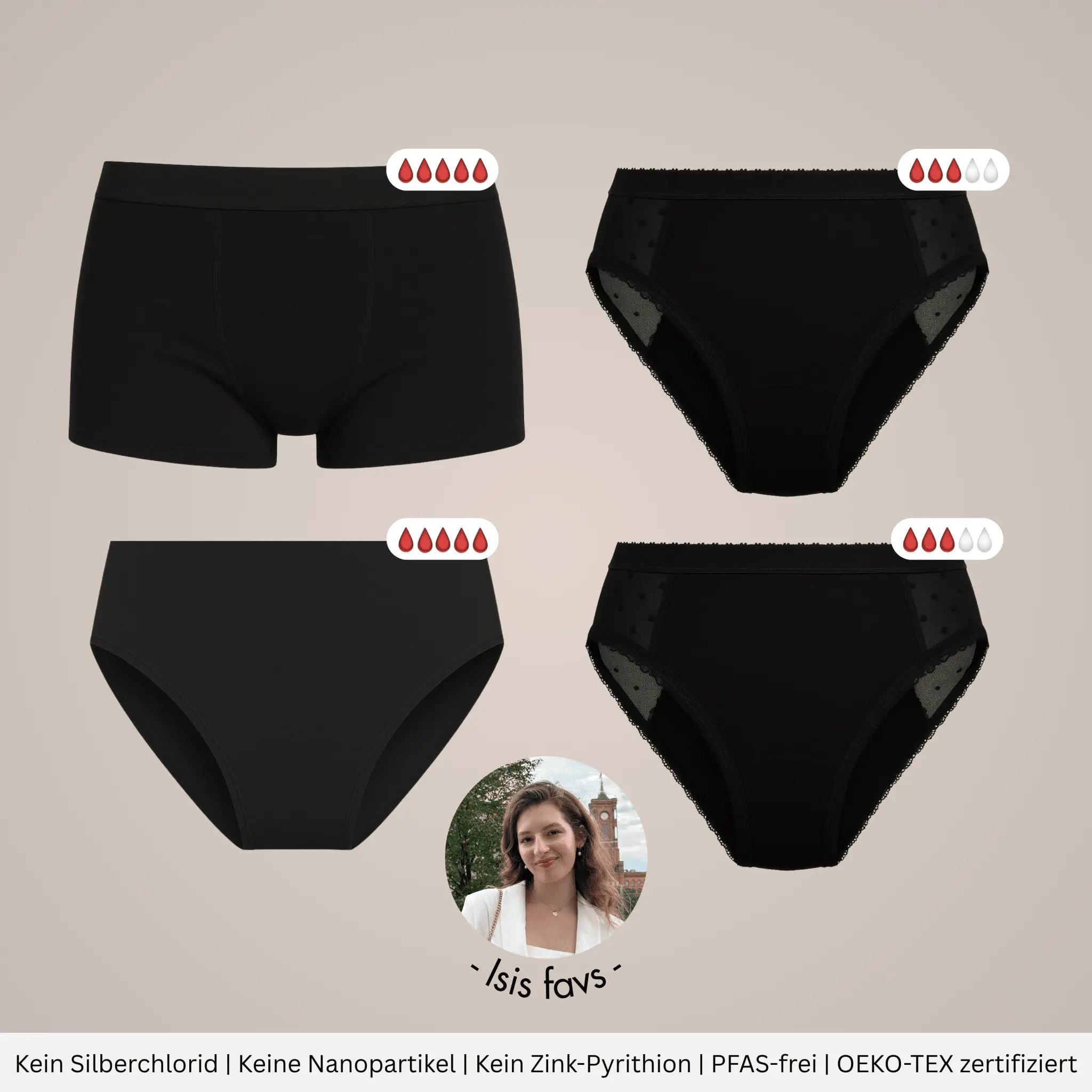 Medium Flow Package - 4 Periodenslips für mittelstarke Tage - Periodenunterwäsche, Menstruationsunterwäsche von my•mense