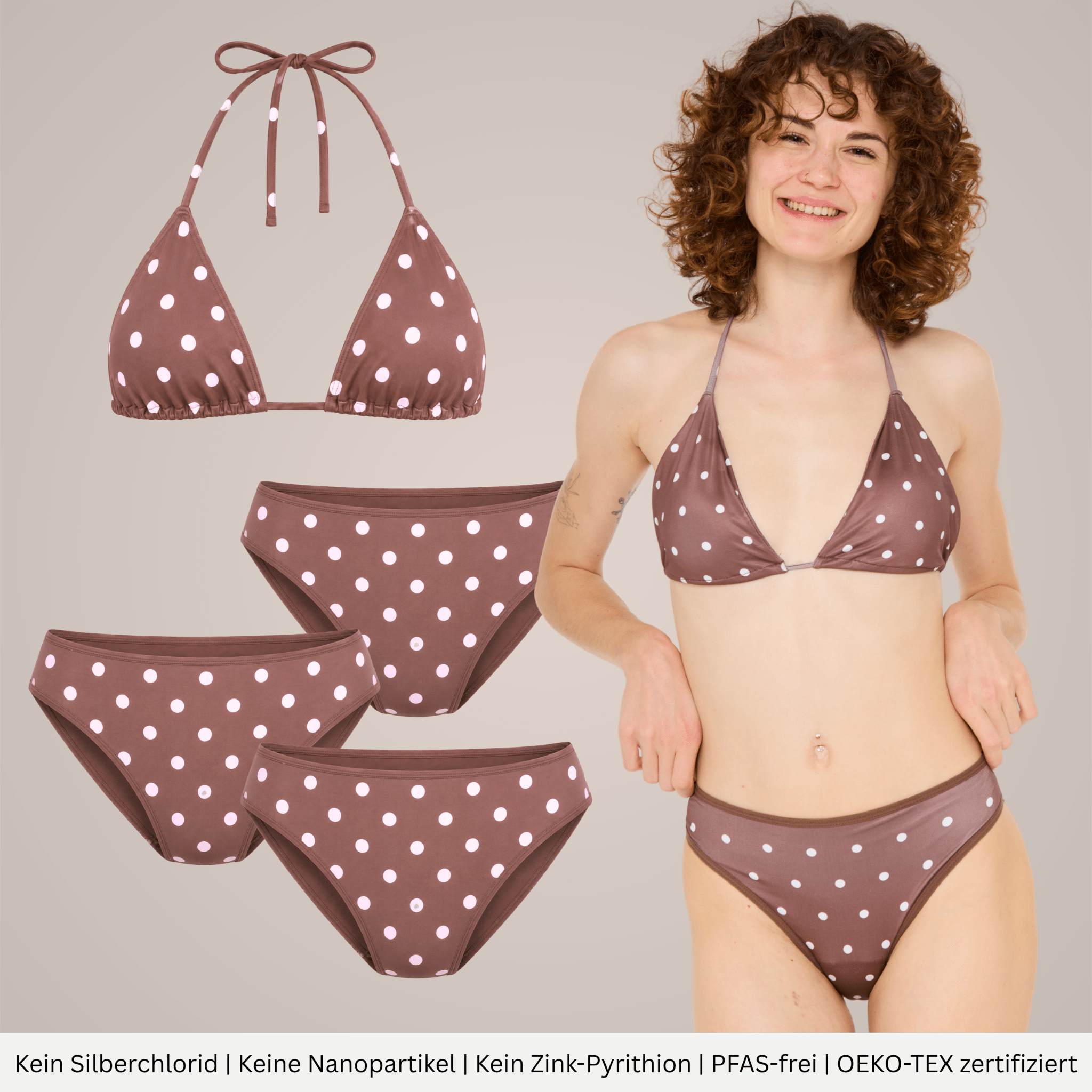 Periodenbikini Set dots - 3x Pantys + Top - Periodenunterwäsche, Menstruationsunterwäsche von my•mense