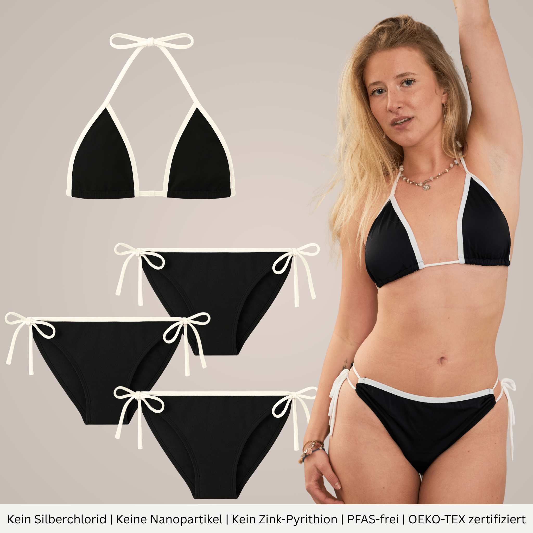 Periodenbikini Set „Lily“ schwarz - Periodenunterwäsche, Menstruationsunterwäsche von my•mense