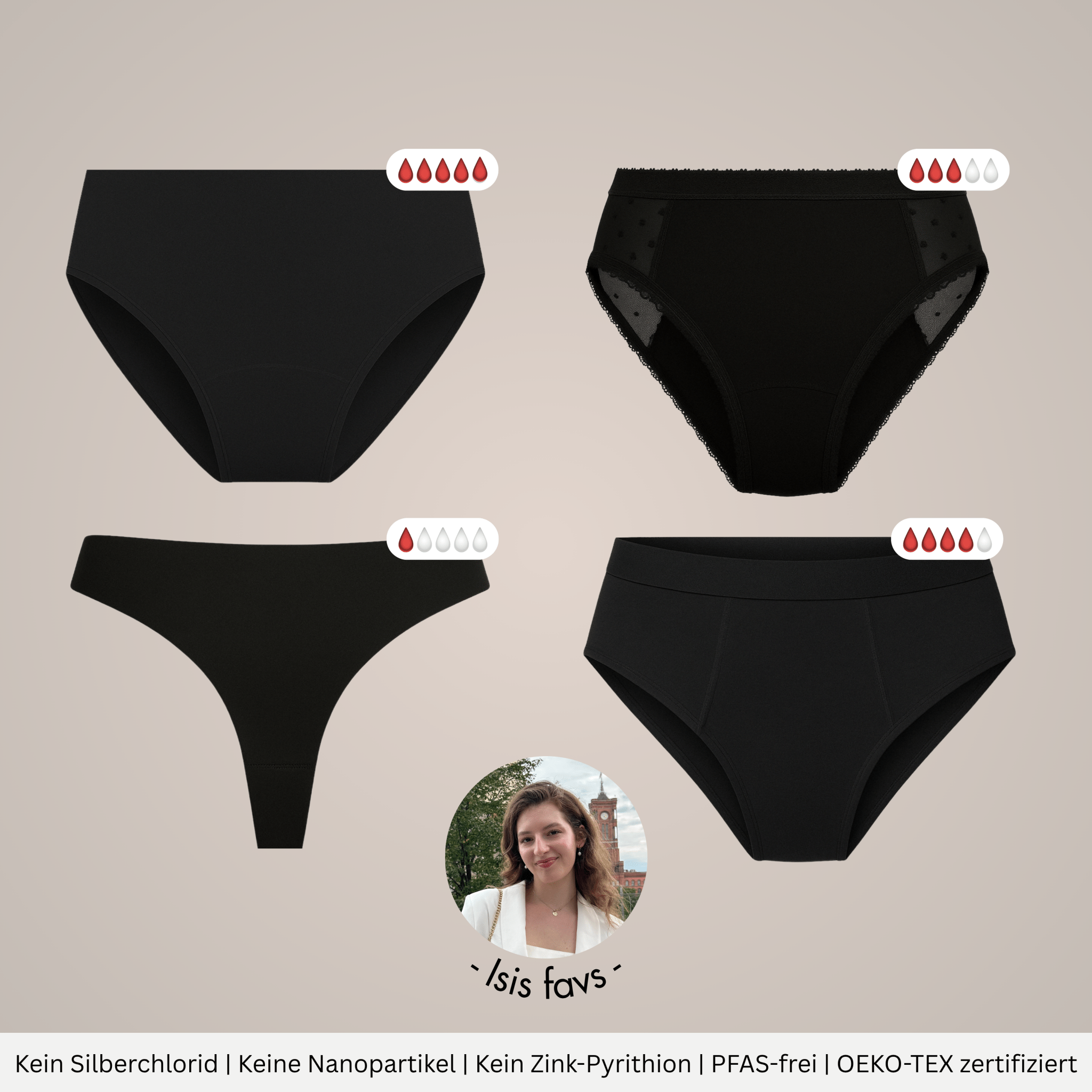 Regular Flow Package - 4 Periodenslips für mittelstarke Tage - Periodenunterwäsche, Menstruationsunterwäsche von my•mense