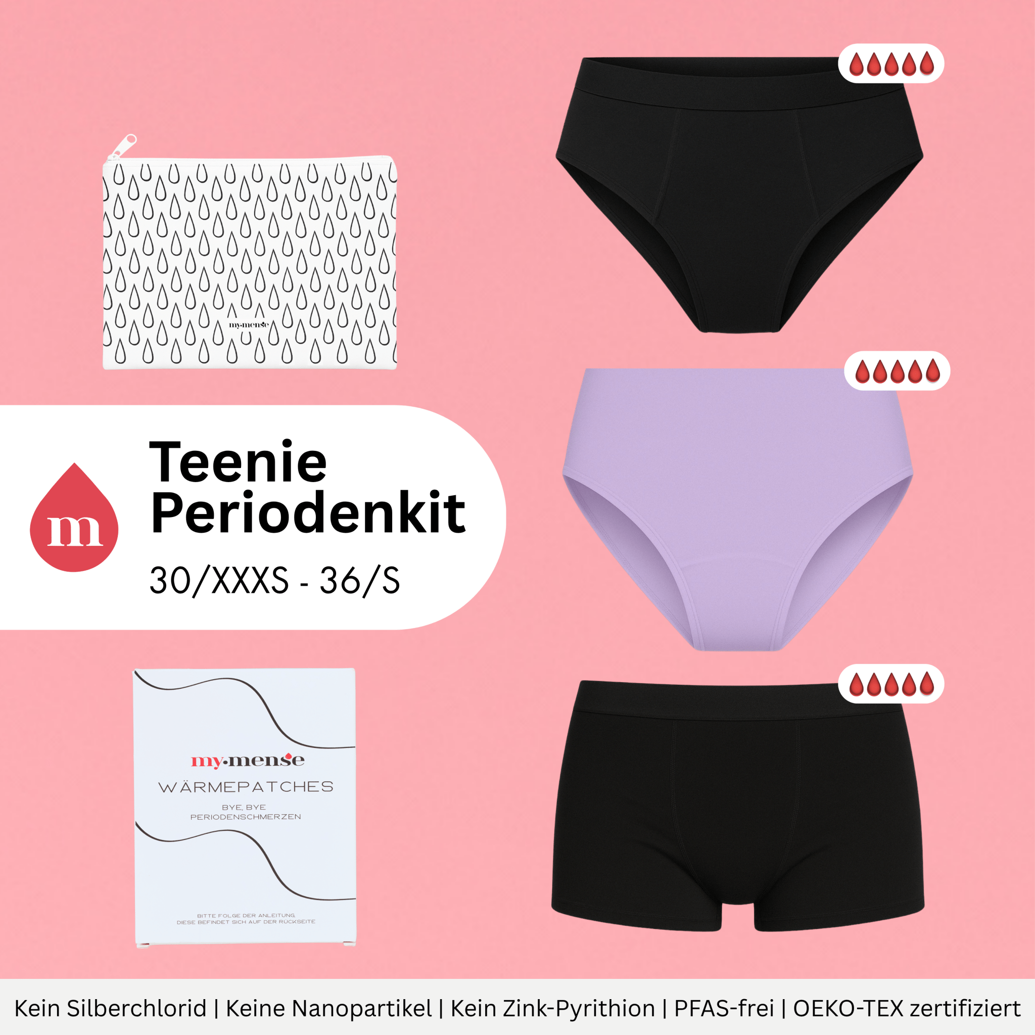 Teenie Periodenkit - für die erste Periode - Periodenunterwäsche, Menstruationsunterwäsche von my•mense