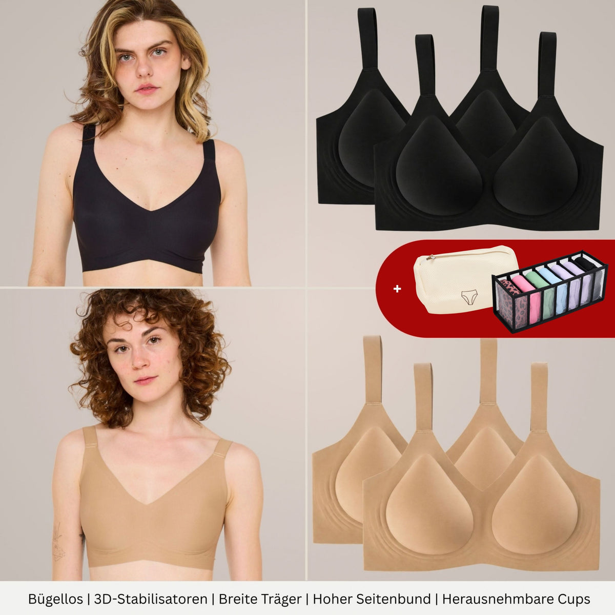 Offre Soutien-gorge Pink - 4 soutiens-gorge confort au quotidien + sac de lavage et boîte de rangement GRATUITS