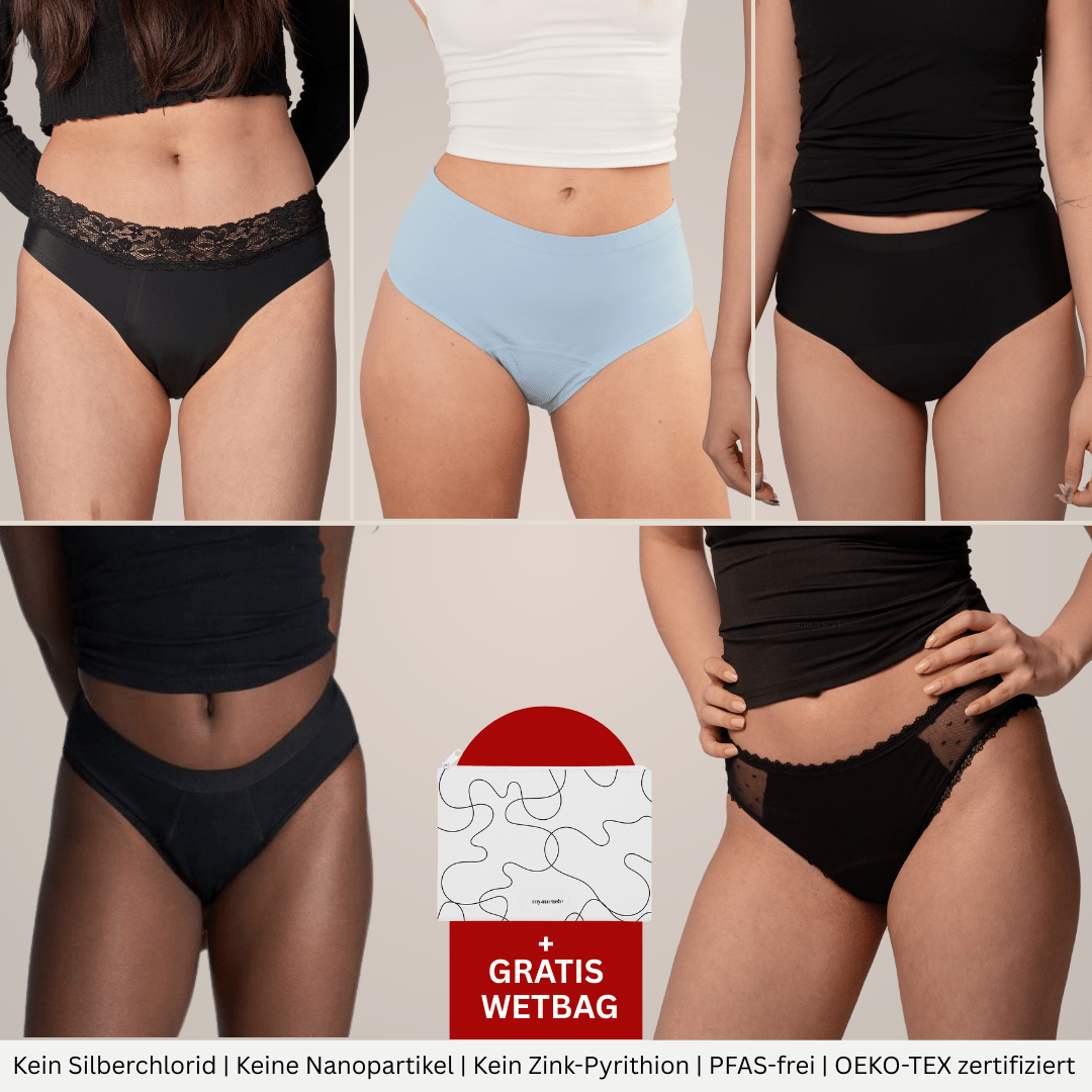 Christmas Premium Deal - 5 Periodenslips + GRATIS Wetbag - Periodenunterwäsche, Menstruationsunterwäsche von my•mense