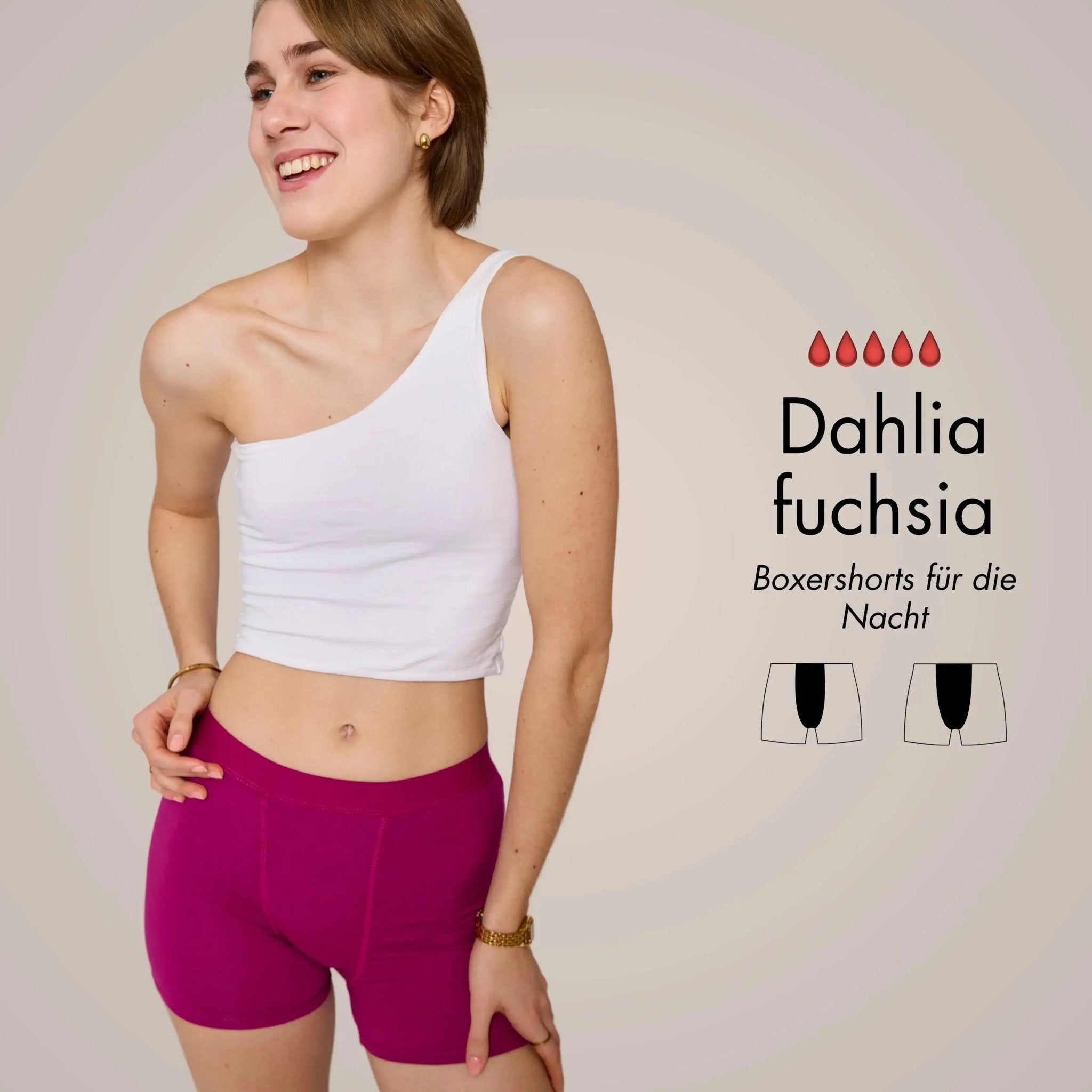 Dahlia fuchsia - Perioden-Boxershorts für die Nacht - Periodenunterwäsche, Menstruationsunterwäsche von my•mense