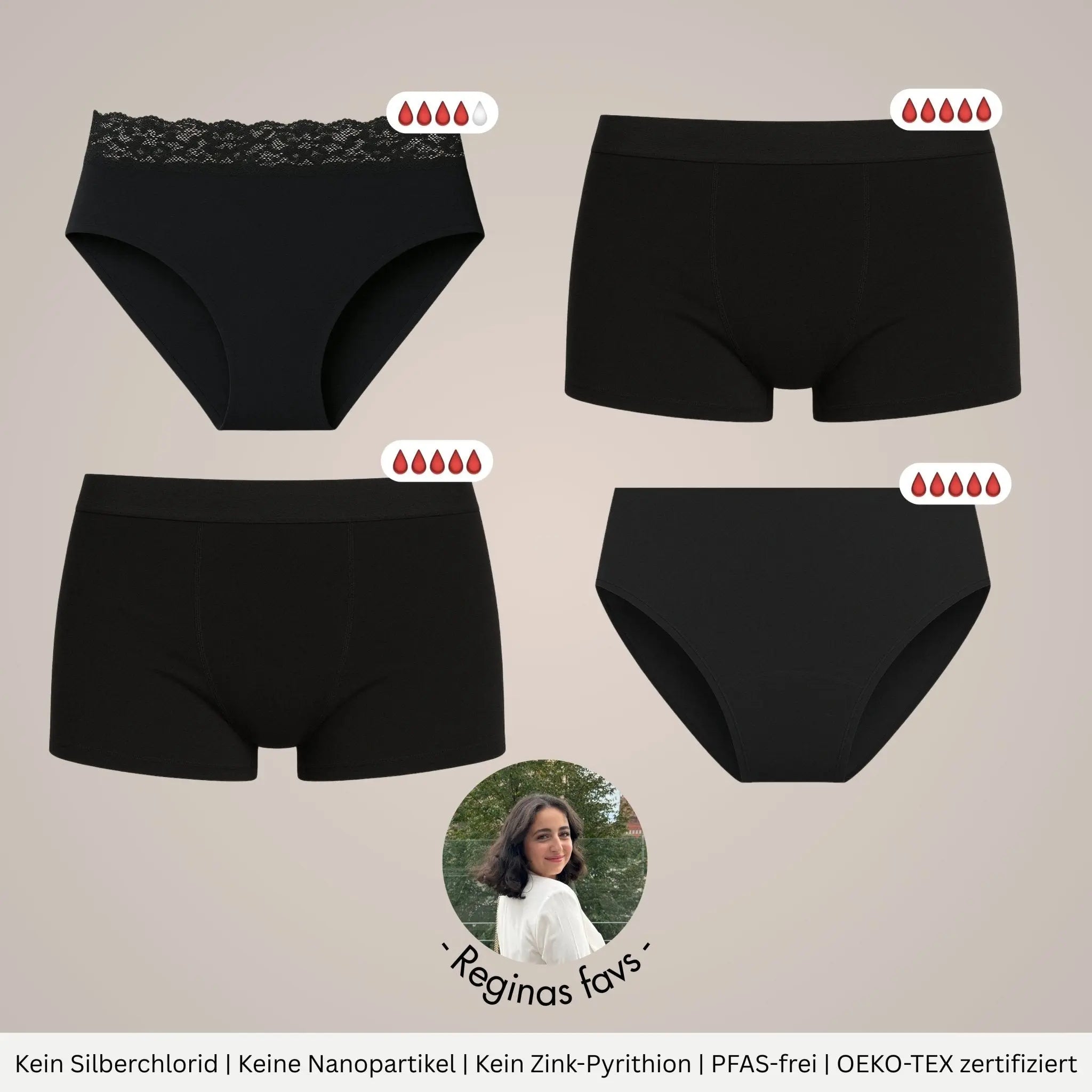 Heavy Flow Package - 4 Periodenslips für sehr starke Tage - Periodenunterwäsche, Menstruationsunterwäsche von my•mense