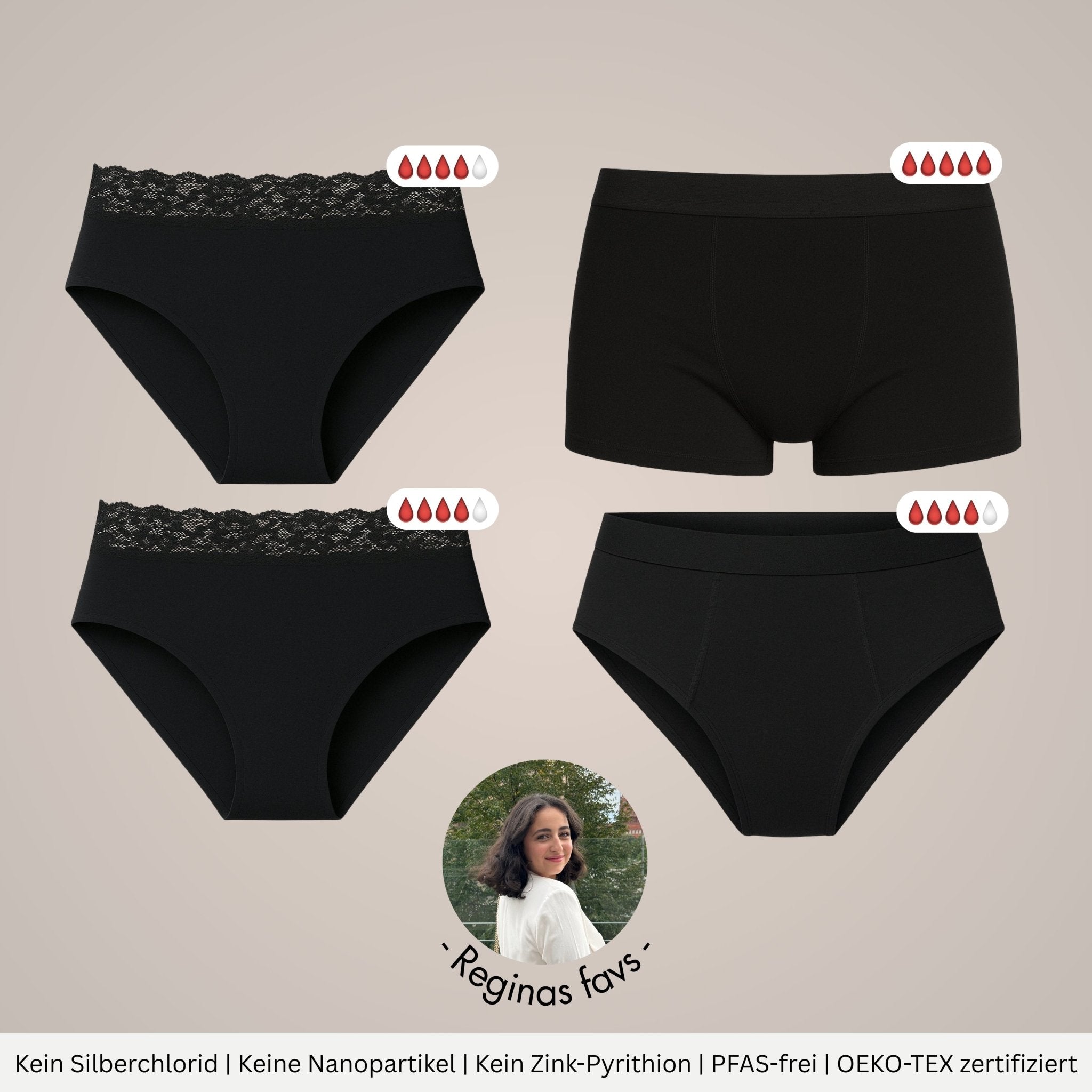 Heavy Flow Package - 4 Periodenslips für sehr starke Tage - Periodenunterwäsche, Menstruationsunterwäsche von my•mense