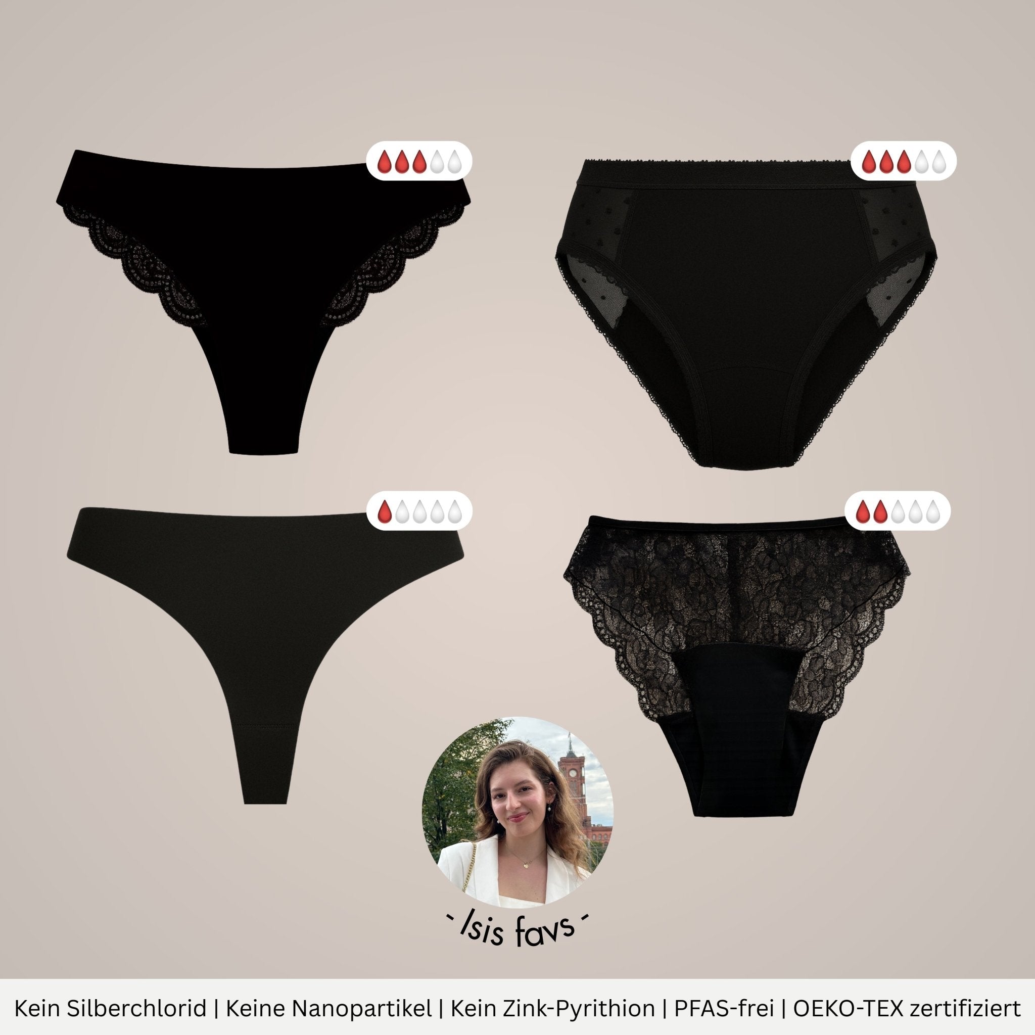 Medium Flow Package - 4 Periodenslips für mittelstarke Tage - Periodenunterwäsche, Menstruationsunterwäsche von my•mense