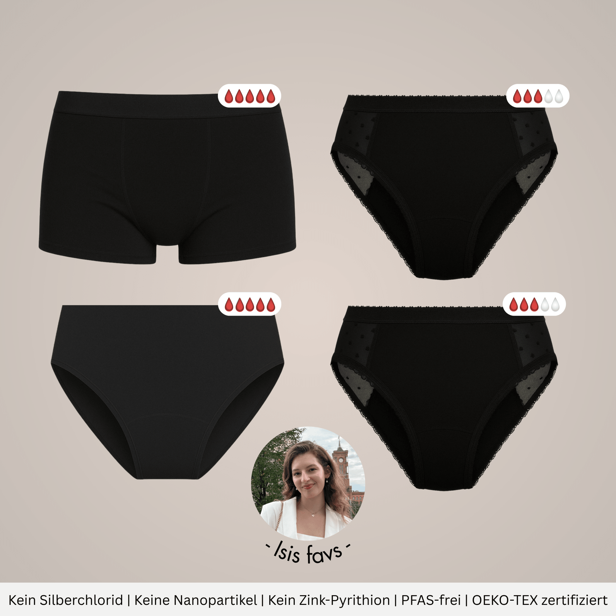 Medium Flow Package - 4 Periodenslips für mittelstarke Tage - Periodenunterwäsche, Menstruationsunterwäsche von my•mense