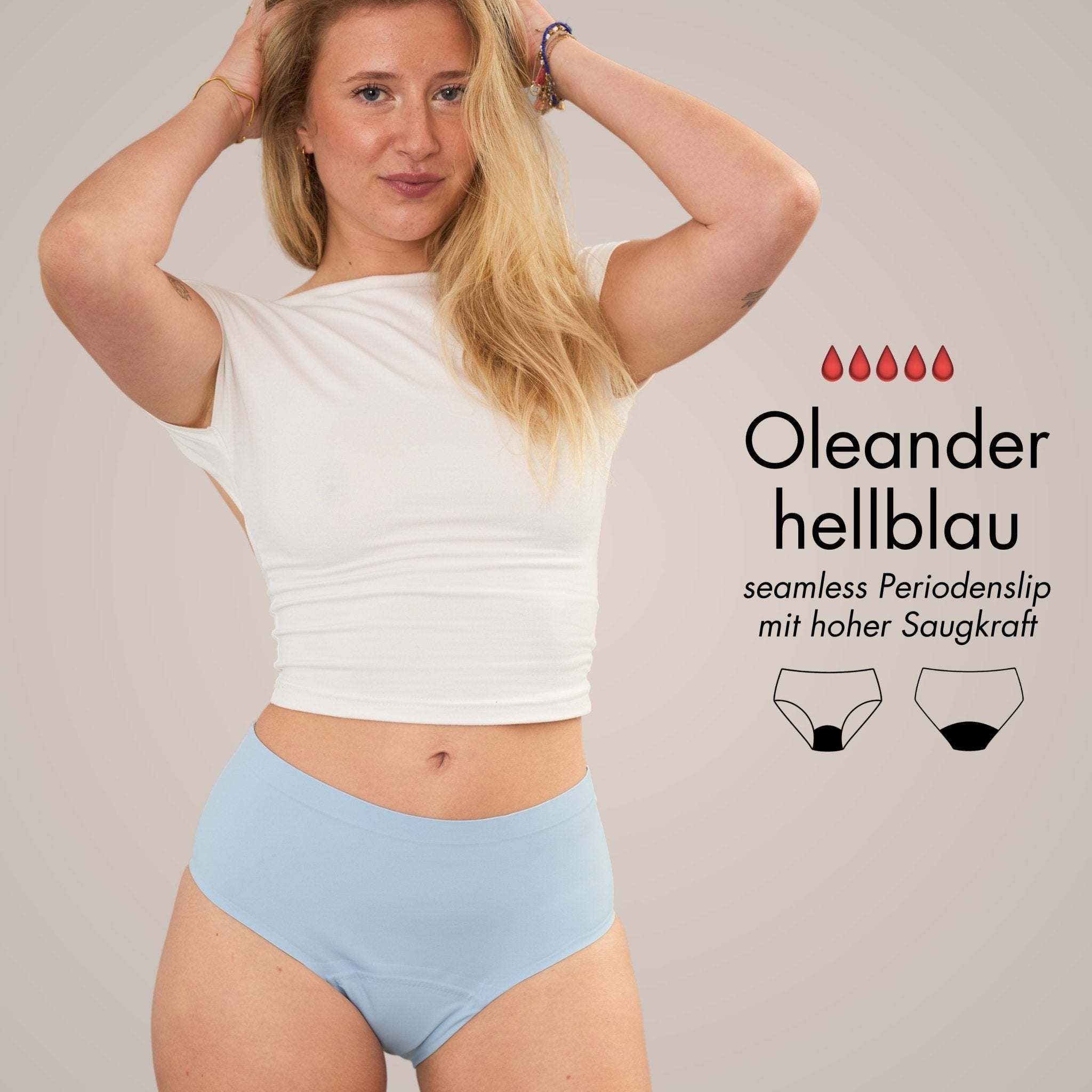 Oleander hellblau - seamless Periodenslip mit hoher Saugkraft - Periodenunterwäsche, Menstruationsunterwäsche von my•mense