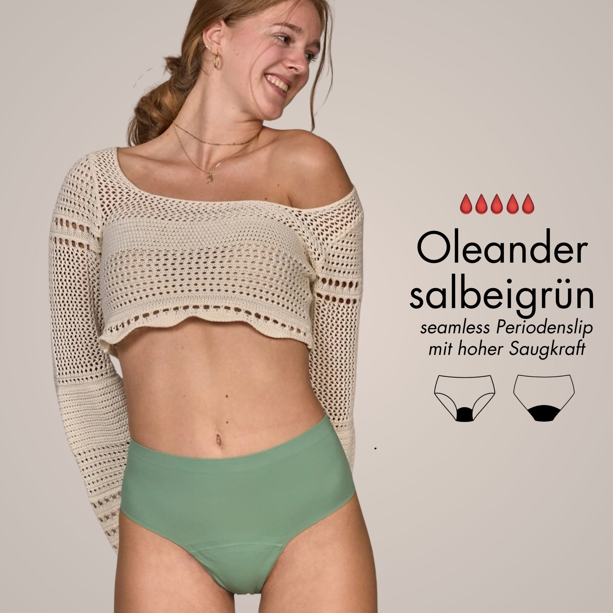 Oleander salbeigrün - seamless Periodenslip mit hoher Saugkraft - Periodenunterwäsche, Menstruationsunterwäsche von my•mense