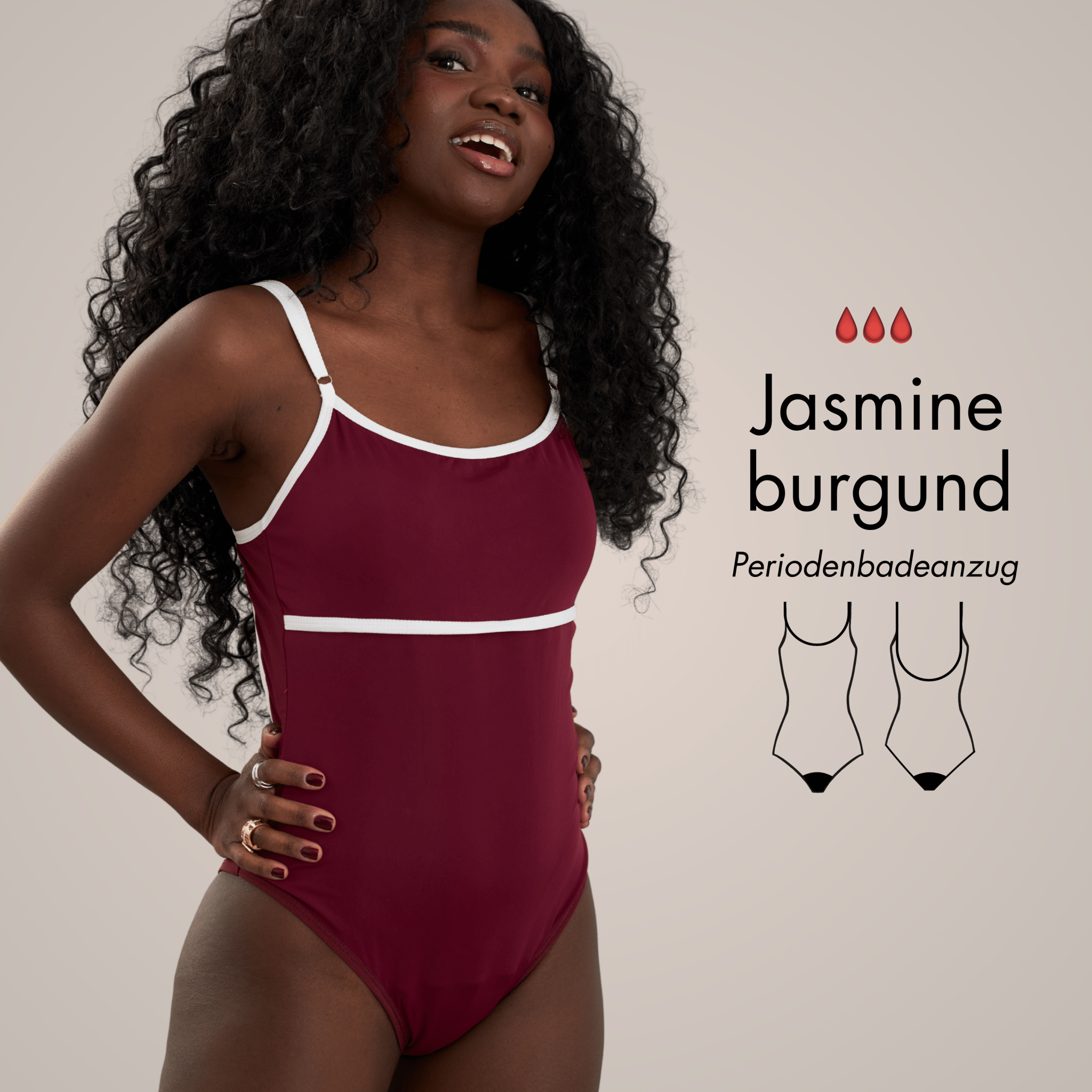 Periodenbadeanzug „Jasmine“ burgund - Periodenunterwäsche, Menstruationsunterwäsche von my•mense