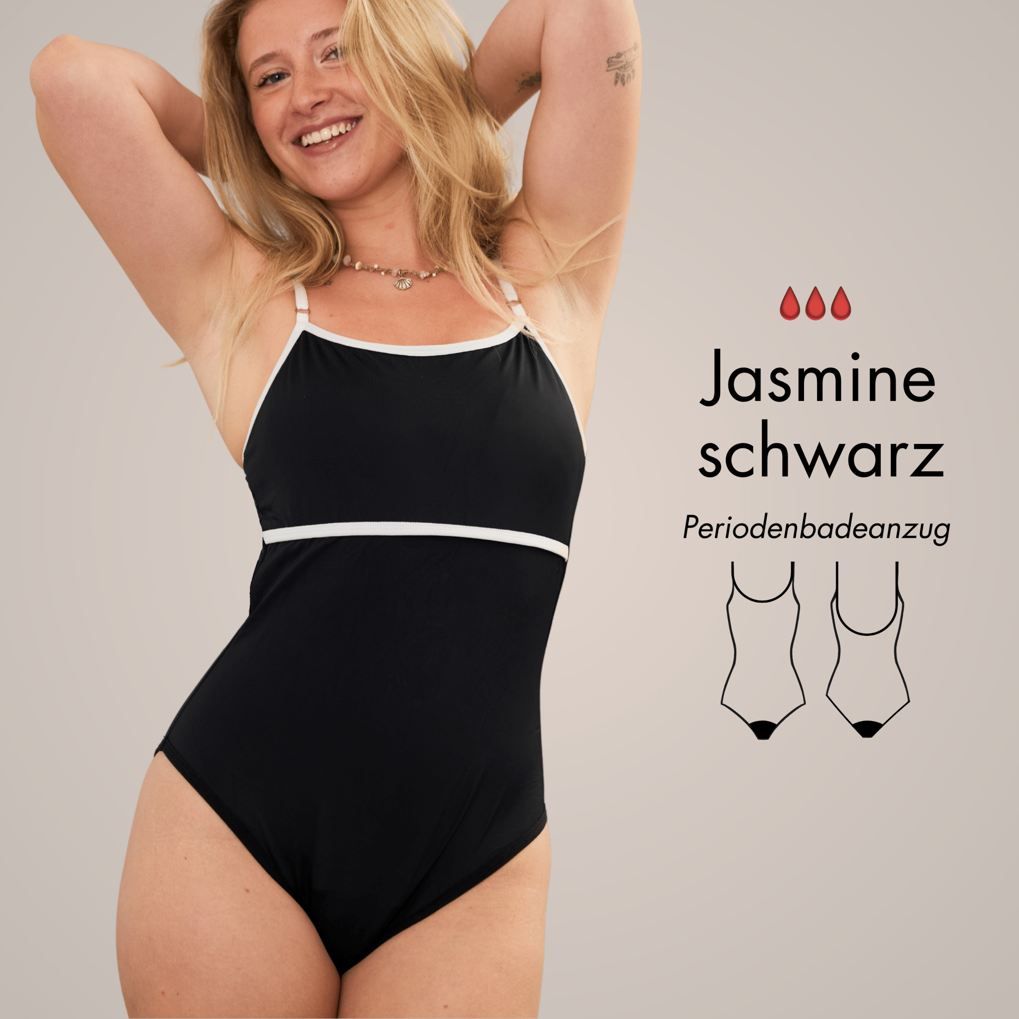 Periodenbadeanzug „Jasmine“ schwarz - Periodenunterwäsche, Menstruationsunterwäsche von my•mense