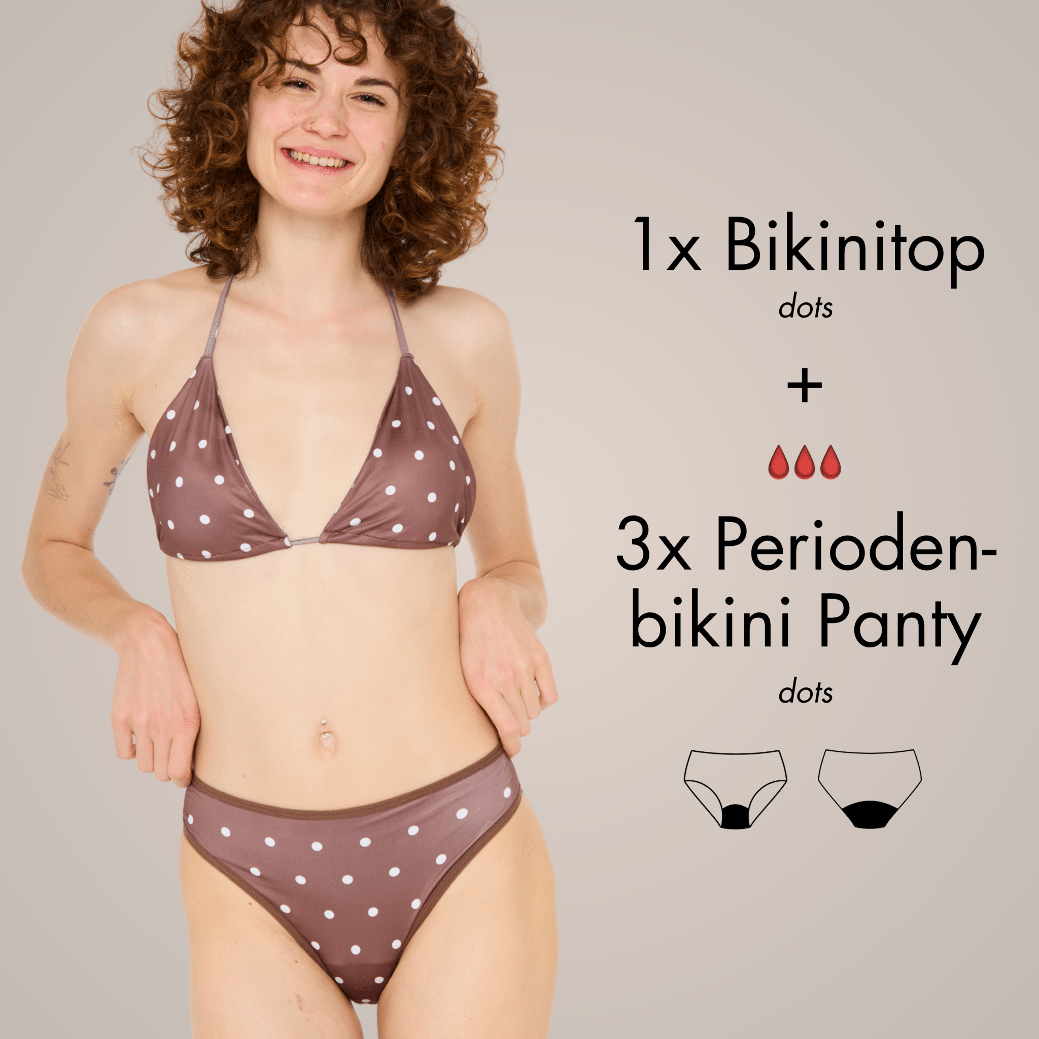 Periodenbikini Set dots - 3x Pantys + Top - Periodenunterwäsche, Menstruationsunterwäsche von my•mense