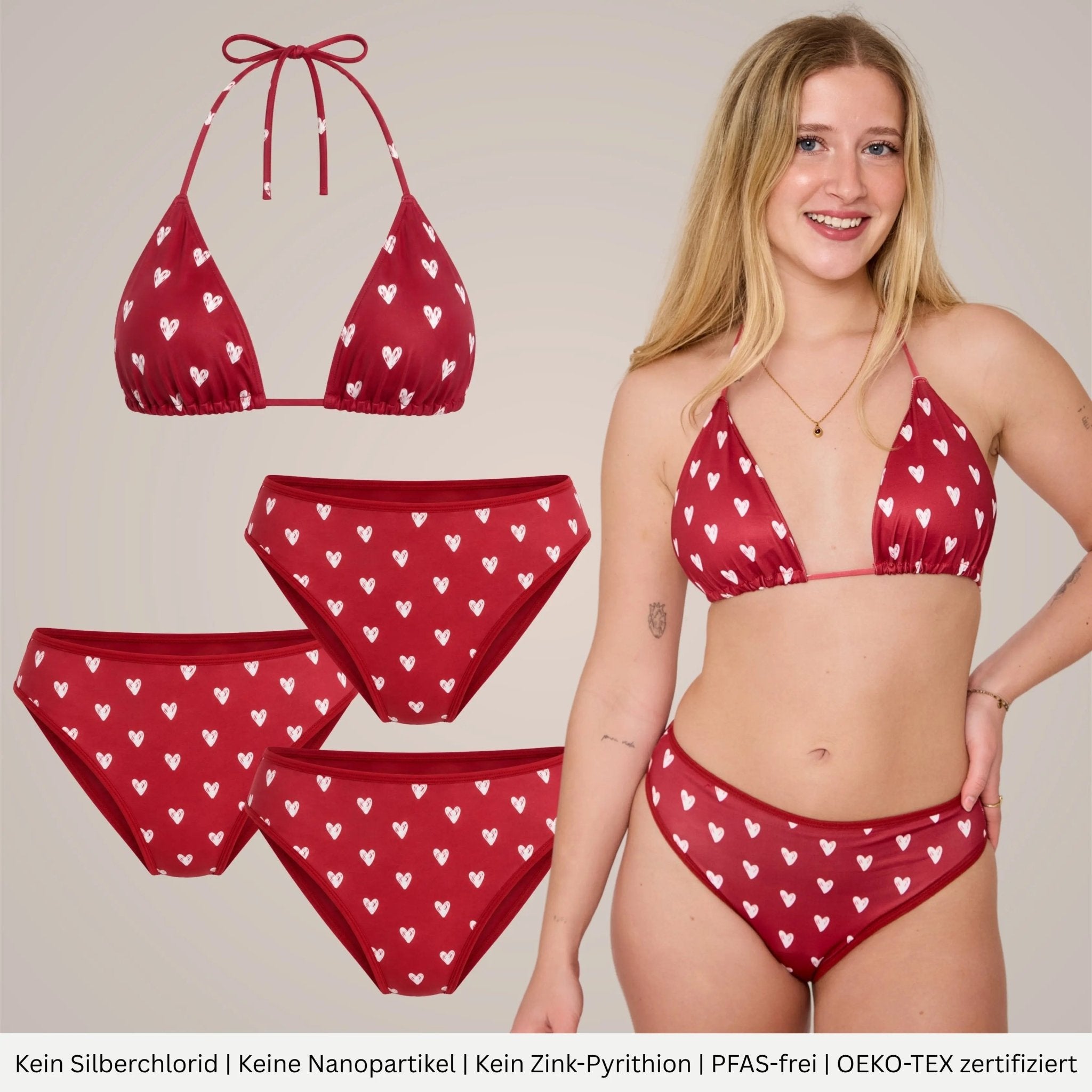 Periodenbikini Set hearts - 3x Pantys + Top - Periodenunterwäsche, Menstruationsunterwäsche von my•mense