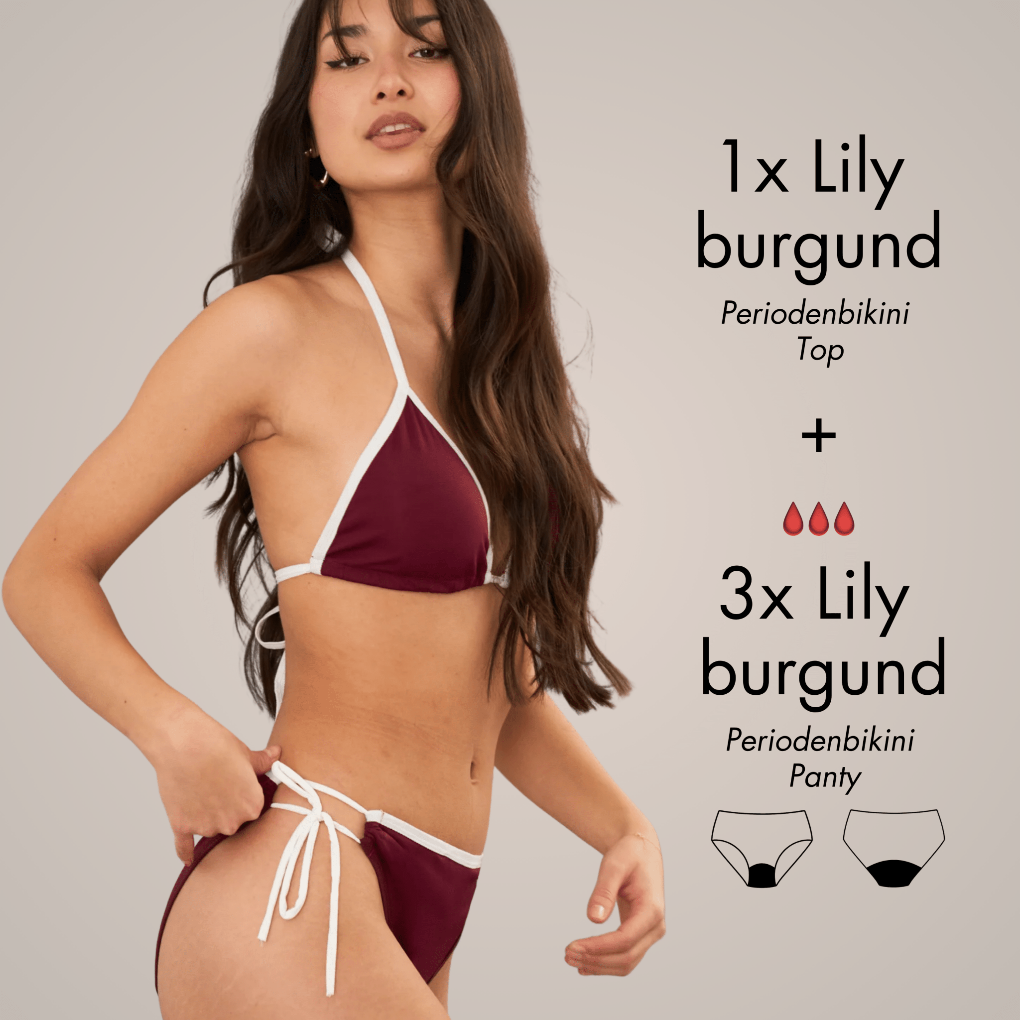 Periodenbikini Set „Lily“ burgund - Periodenunterwäsche, Menstruationsunterwäsche von my•mense