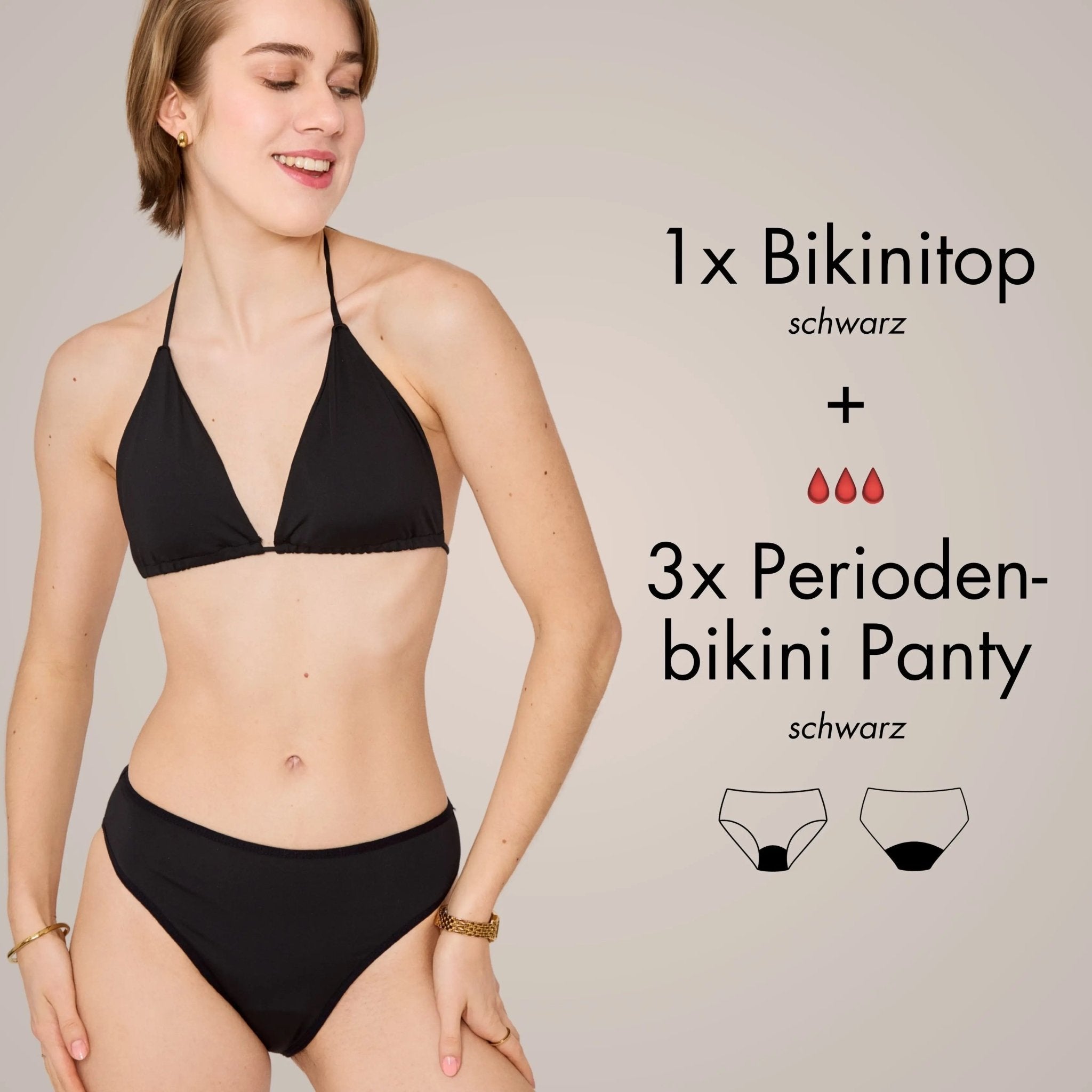 Periodenbikini Set schwarz - 3x Pantys + Top - Periodenunterwäsche, Menstruationsunterwäsche von my•mense