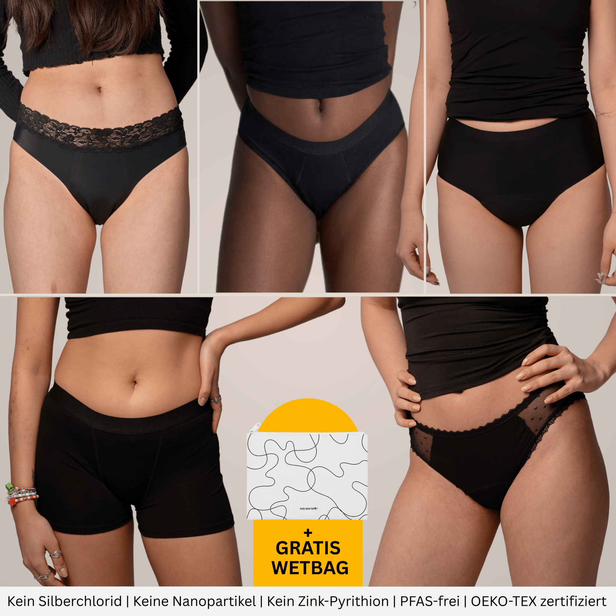 September Premium Deal - 5 Periodenslips + GRATIS Wetbag - Periodenunterwäsche, Menstruationsunterwäsche von my•mense